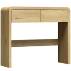 Table Console avec 2 Tiroirs, Console Meuble, 100 x 30 x 85 cm, Coins Arrondis et Plateau Épais, Bois Naturel-0