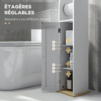 Meuble de salle de bain support papier toilette avec placard et étagères réglables 20 x 20 x 80 cm blanc-4