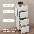 Meuble de rangement pour salle de bain avec 4 compartiments, 3 tiroirs et porte-serviettes, dim. 35 x 30 x 90 cm, blanc-3