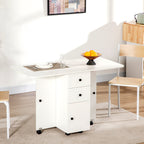 Table de cuisine pliable table à manger pliante 2 plateaux rabattables avec 2 tiroirs 1 placard blanc-1