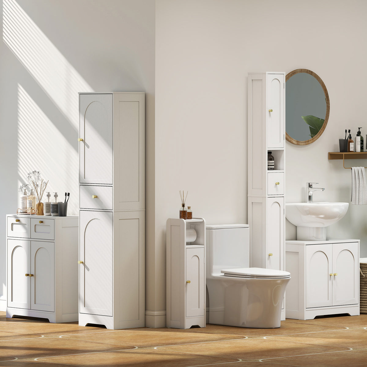 Meuble salle de bain meuble toilettes WC rangement étroit avec étagère réglable gain de place pour petits espaces blanc-8