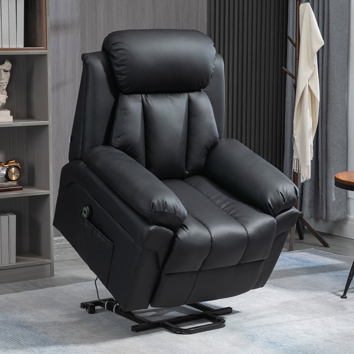 Fauteuil de Relaxation électrique Fauteuil releveur inclinable avec Repose-Pied Ajustable revêtement synthétique Noir-1