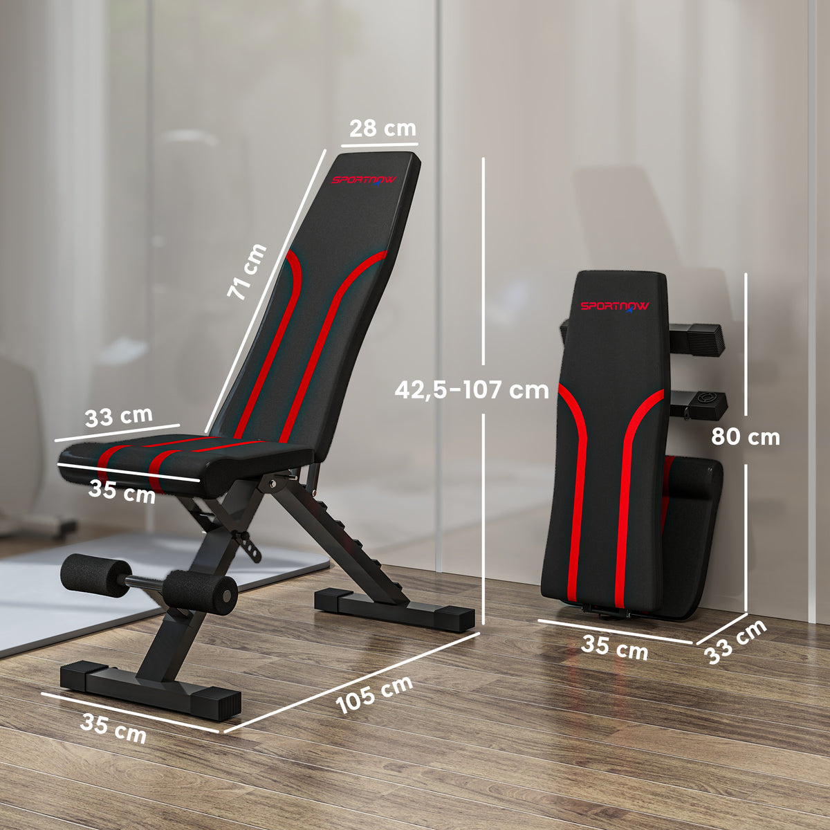 Banc de musculation pliable inclinable, banc réglable pour l'entraînement complet 82 x 35 x 42,5-107 cm acier noir-2
