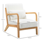 Fauteuil lounge - 3 coussins inclus - assise profonde - accoudoirs - structure bois hévéa - tissu bouclette crème-2