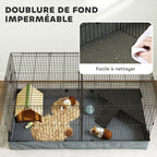 Cage pour petits animaux 2 en 1 avec dessus amovible enclos lapin 2 zones séparées rampe 121 x 61 x 61 cm en acier noir-5