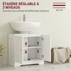 Meuble sous lavabo salle de bain avec placard à portes et étagère réglable, pour bassin avec ou sans pédestal, blanc-4