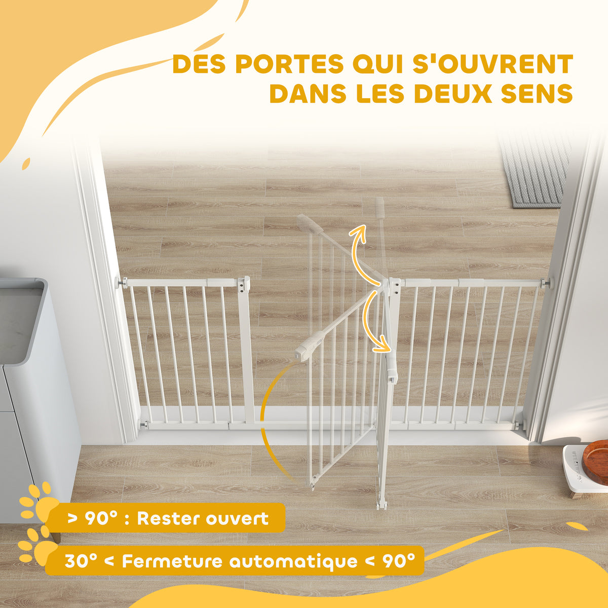 Barrière de sécurité animaux porte fermeture automatique système de double verrouillage sans perçage 3 extensions blanc-4