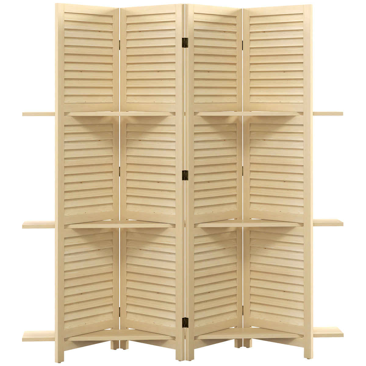 Paravent intérieur 4 panneaux 160L x 170H cm 3 étagères pliables séparateur de pièce portes persiennes naturel-0