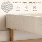 Cadre de Lit 160 x 200 cm avec Sommier, Lit Double Rembourré en Velours Côtelé, Espace de Rangement Au-Dessous, Crème-3