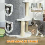 Tour pour chat à 4 niveaux arbre à chat stable avec griffoirs en sisal et bord en peluche 2 plateformes 50x36x101cm gris-5
