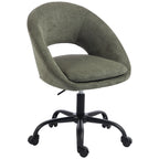 Chaise Bureau Ergonomique en Chenille, Hauteur Réglable, Accoudoirs Intégrés, Pivotant 360°, 59x60x79-89cm, Vert Foncé-0
