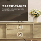 Meuble TV 135 cm, meuble télé pour téléviseur jusqu'à 65 pouces avec 2 portes en rotin, 2 compartiments ouverts, chêne-5