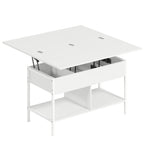 Table basse relevable et extensible, table de salon avec compartiment caché étagères ouvertes, 98x49x55cm, blanc-0