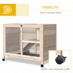 Cage à lapin clapier sur roulettes petit enclos animaux en bois massif 2 étages toit ouvrant plates-formes 91,5 x 53,3 x 73 cm bois naturel-5