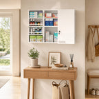 Armoire à pharmacie murale, armoire à médicaments avec double porte verrouillable 2 clés, 53x20x53cm, blanc-8