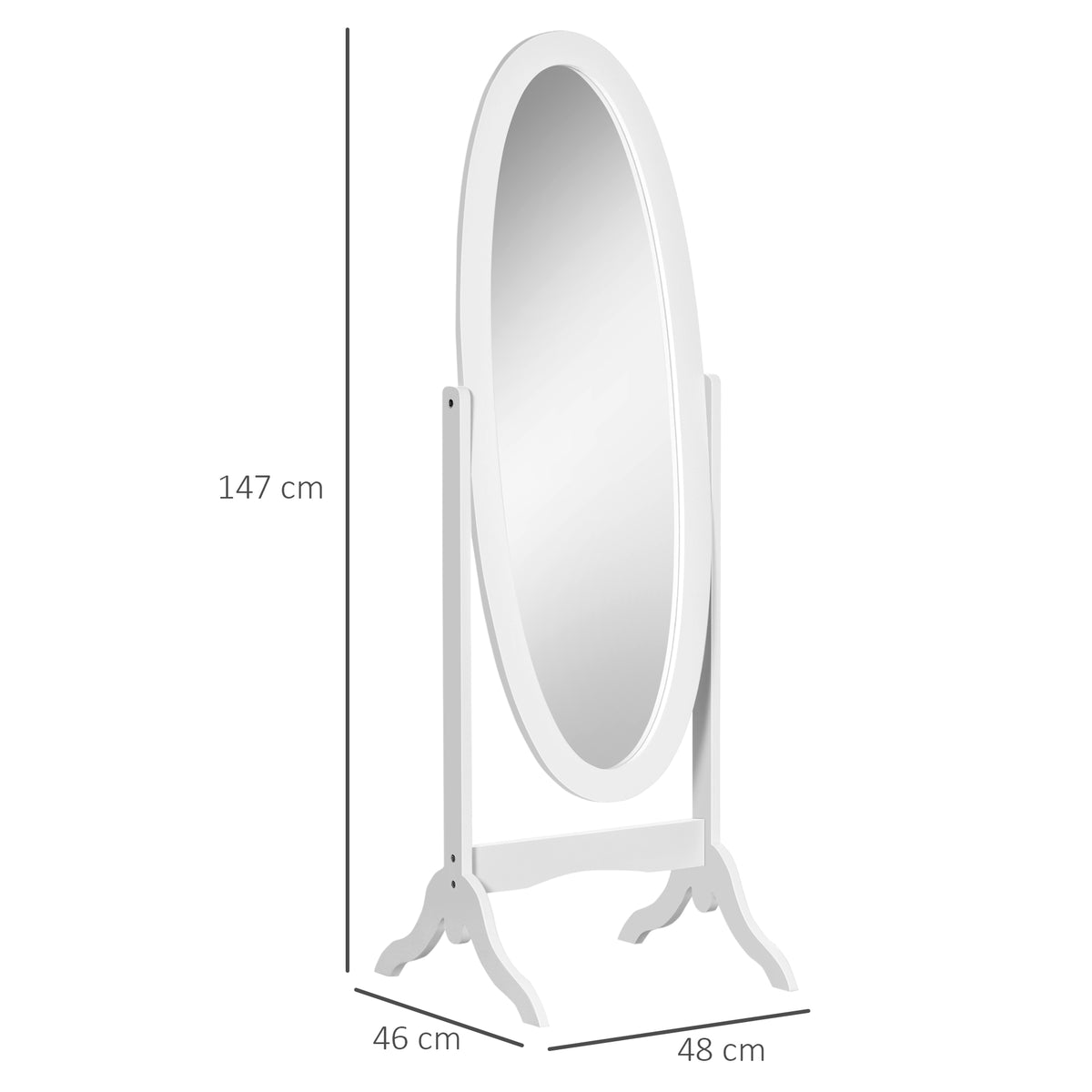 Miroir à Pied Ovale Style Shabby Chic Inclinaison réglable dim. 48L x 46l x 147H cm MDF Blanc-2