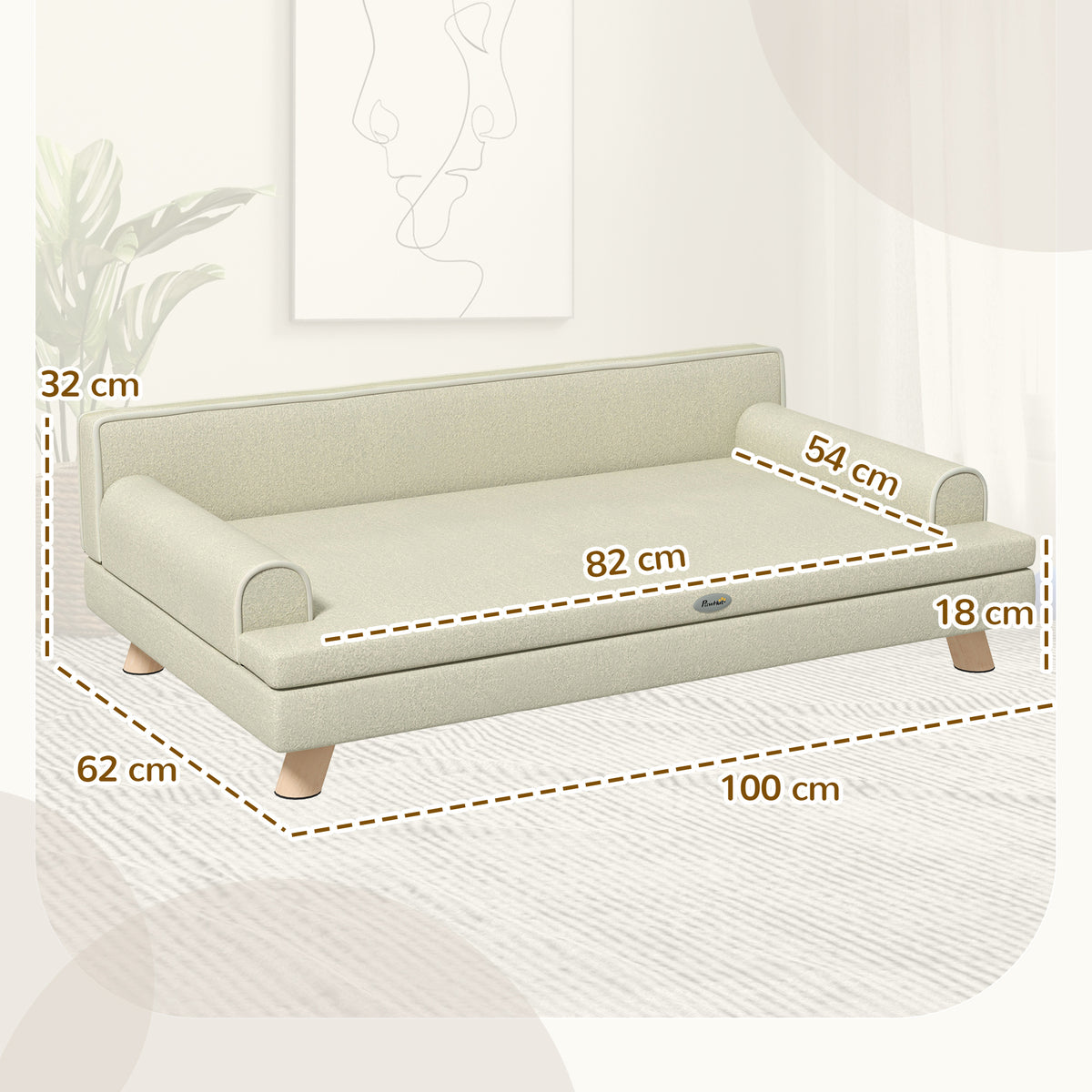 Canapé pour chien chat design scandinave coussin moelleux amovible pieds bois massif 100 x 62 x 32 cm beige-2