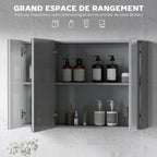 Armoire murale de salle de bain avec 3 portes miroir et étagères réglables en MDF Gris dim. 90L x 15l x 60H cm-4
