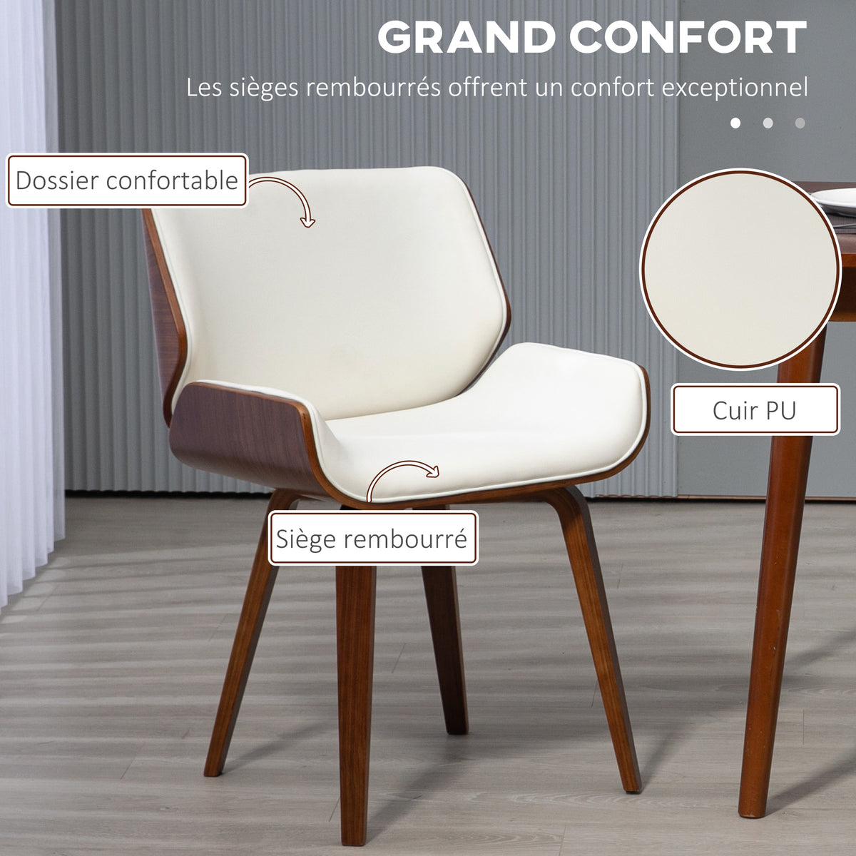 Lot de 2 chaises de salle à manger style vintage assise revêtement synthétique 54 x 53 x 81 cm blanc marron-4