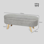 Banc banquette bout de lit coffre de rangement 2 en 1 en tissu avec pieds en bois 110l x 40P x 43H cm gris clair-2