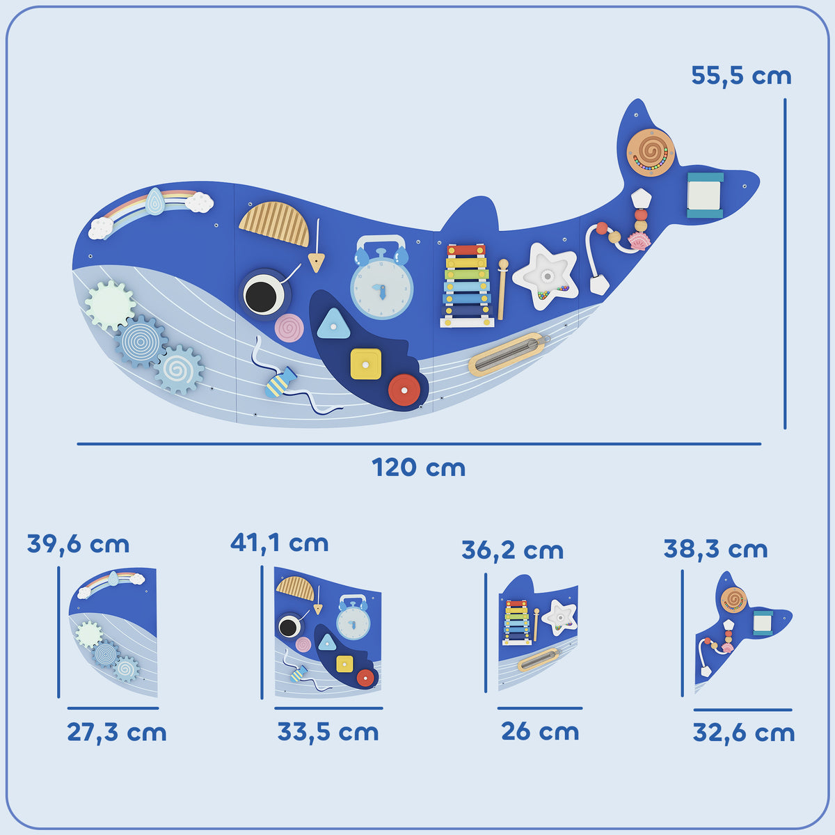 Busy Board Jouet, Tableau d'Activités Murale Baleine, Planche Motricité Bébé Educatif pour Garcon Fille dès 2 Ans, Bleu-2