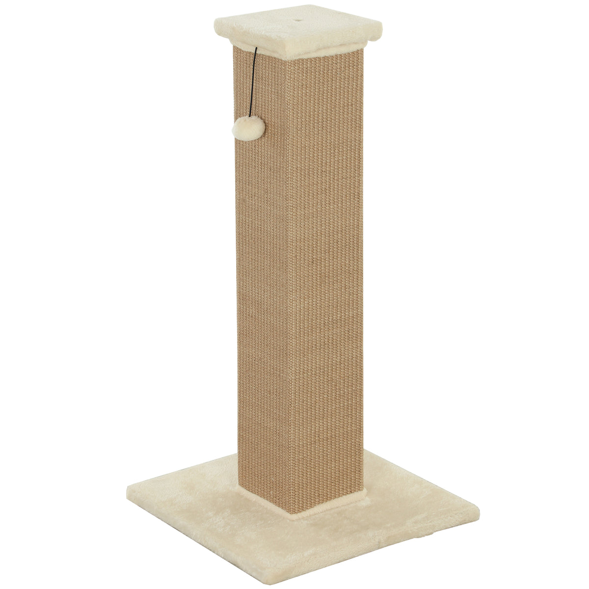 Griffoir pour chat poteau griffoir chat en sisal et peluche, boule suspendue base stable 41 x 41 x 81 cm beige-0
