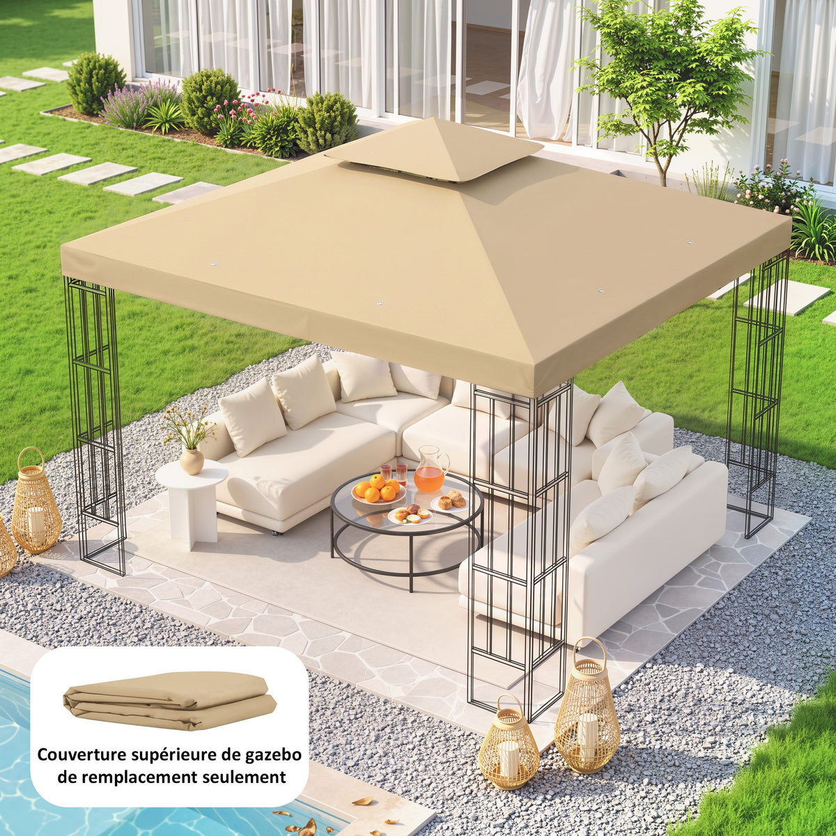 Toit de Remplacement pour pavillon de Jardin Toile de Rechange pour pavillon tonnelle Tente 3 x 3 m Beige-1