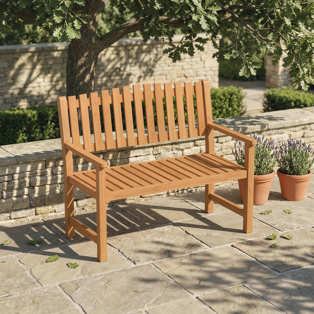 Banc de Jardin Banquette de Terrasse 2 Places Charge Max. 320kg Accoudoirs 112 x 64 x 92 cm Bois d'Acacia Naturel-1