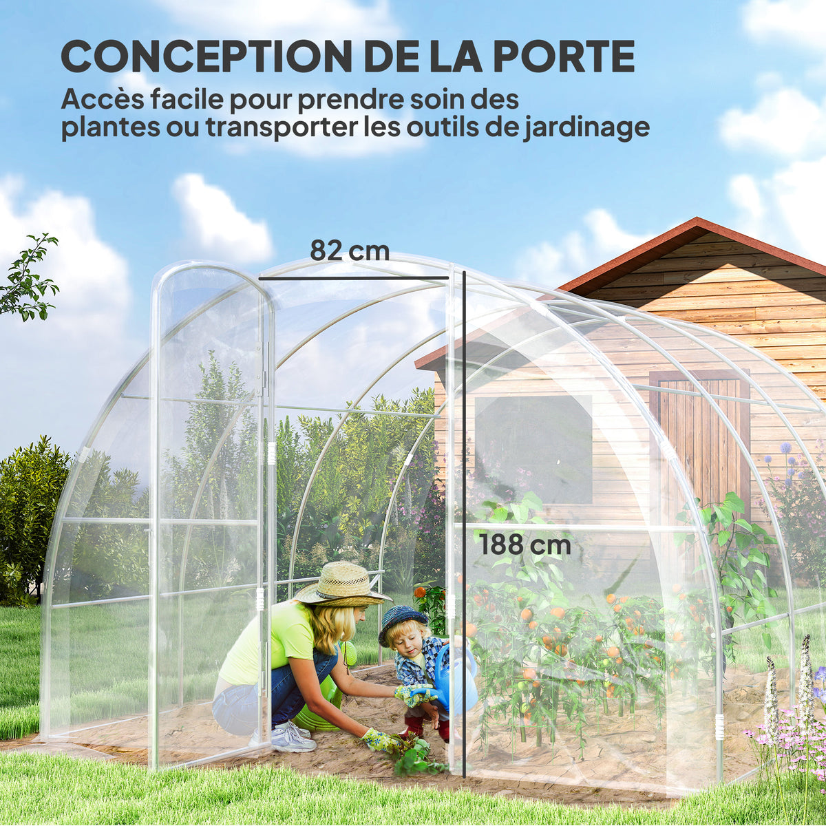 Serre de jardin tunnel 3 x 3 x 2 m 9 m² avec porte à charnières bâche en PE 150 g/m² pour Légumes Plantes Fleurs-4