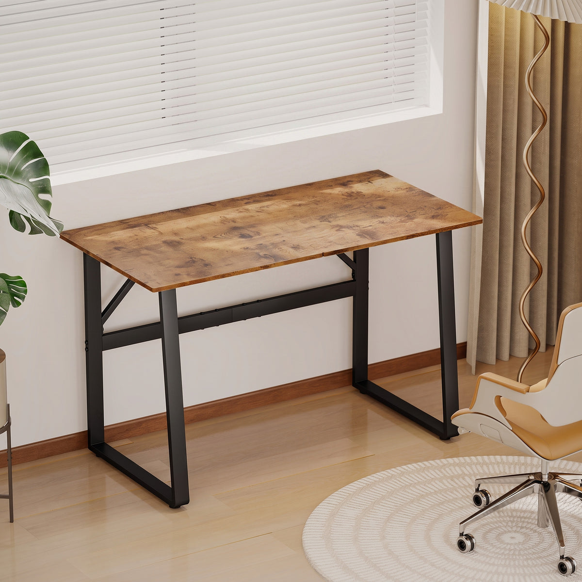 Bureau d'Ordinateur 120 cm, Bureau Simple, Pieds Réglables, pour Petit Espace, Travail à Domicile, Étude, Brun Rustique-1