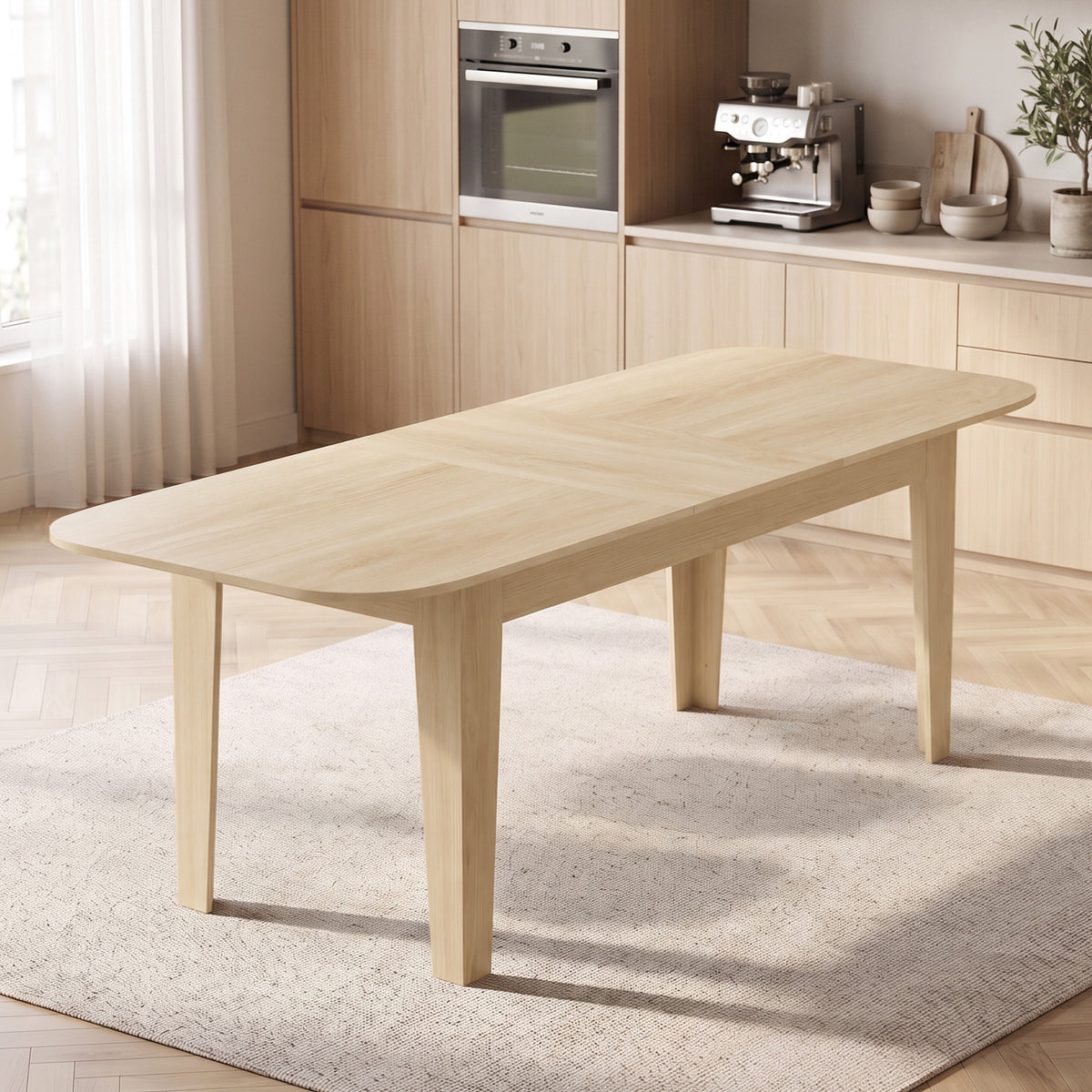 Table à Manger Extensible pour 4 à 6 Personnes, 140-180 cm, Table de Cuisine Ovale avec Bords Arrondis, Chêne-1