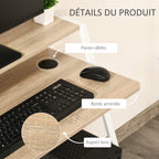 Bureau Informatique Table Ordinateur d'étude dim. 84L x 45l x 85H cm Style Simple en Bois chêne Clair Blanc-6