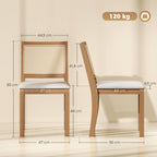 Lot de 2 chaises de salle à manger, chaises de cuisine avec assise rembourrée, dossier effet rotin, crème et chêne-2