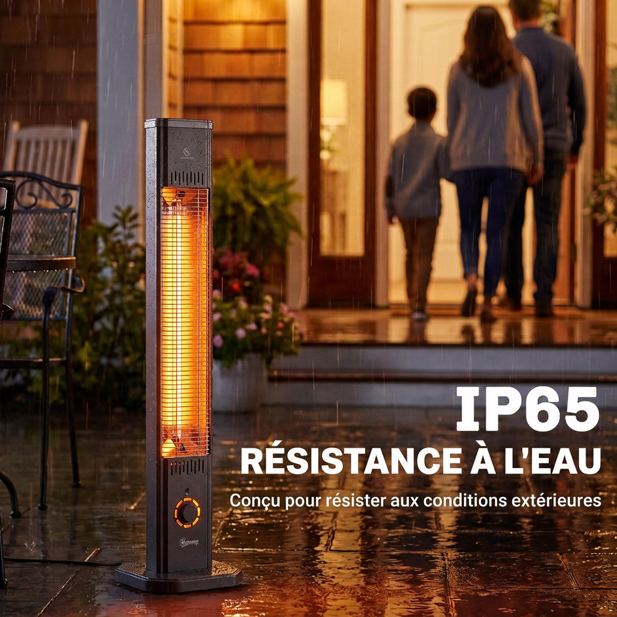 Radiateur Infrarouge sur Pied ou Mural 2000 W, IP65, Télécommande, 8 Niveaux, Minuterie, Housse, 30,5x25x104,6cm, Noir-4