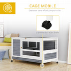 Clapier en bois cage à lapin villa pour lapin avec plateau coulissant, porte verrouillable, dessus ouvrable gris-6