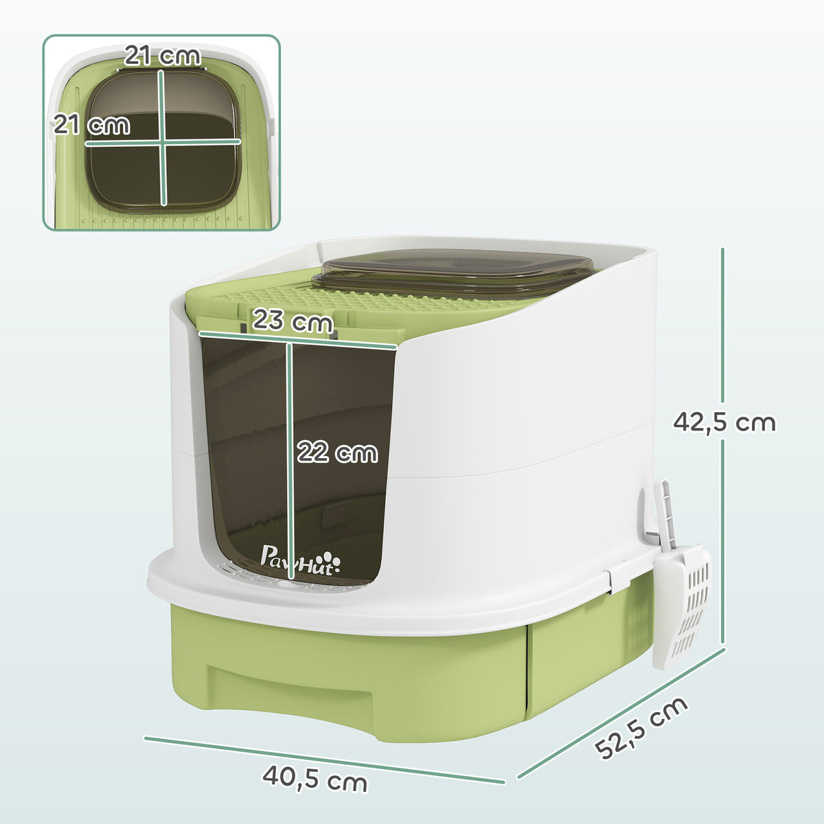 Maison de toilette pour chat bac à litière fermé chat avec porte translucide pelle incluse 40,5 x 52,5 x 42,5 cm vert-2