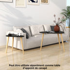 Lot de 2 tables basses gigognes design scandinave pieds en bois et plateau en bois, noir-5