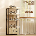 Bibliothèque style industriel 3 étagères placard porte 2 tiroirs 58 x 24 x 122 cm effet bois naturel acier noir-4