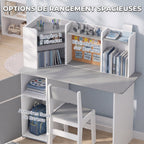 Bureau Enfant avec Chaise, Table d'Étude, Support de Tablette Réglable, Porte-Stylos, Panneau en Liège, 5-12 ans, Gris-5
