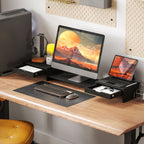 Rehausseur Écran PC Bureau, Support d'Écran d'Ordinateur de 60-116 cm avec 2 Tiroirs, Longueur et Angle Réglables Noir-1