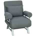 Fauteuil Convertible 1 Place, Fauteuil-Lit Pliable Rembourré en Lin avec Dossier Réglable, Oreiller, Gris Foncé-0