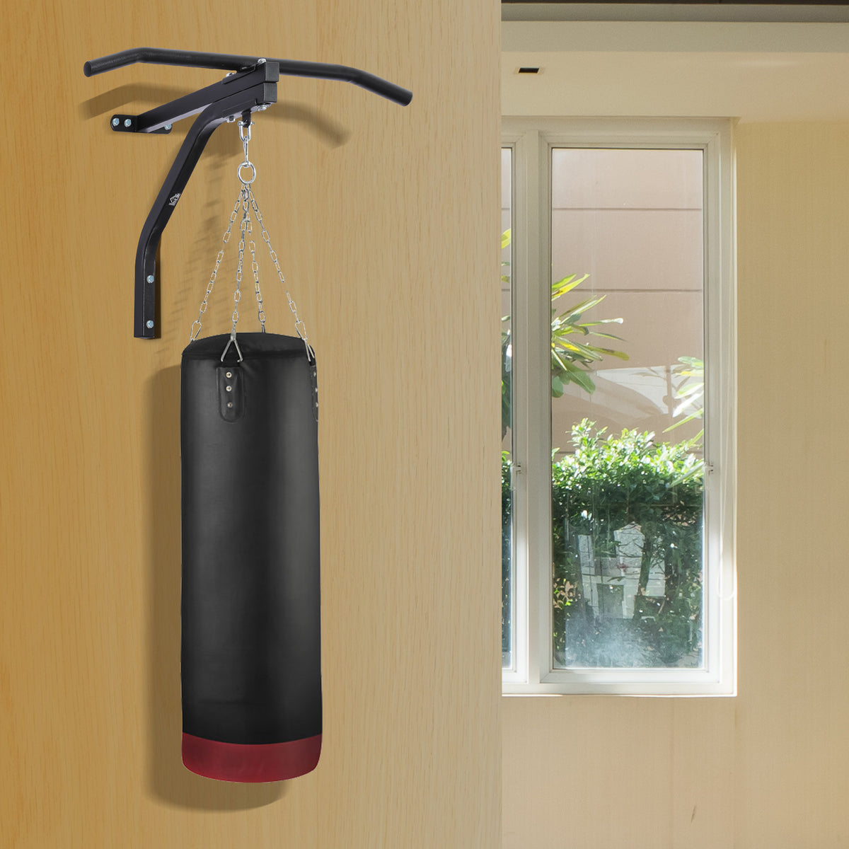 Support sac de boxe fixation sac de frappe barre de traction intégrée charge max. 130 Kg acier noir-1