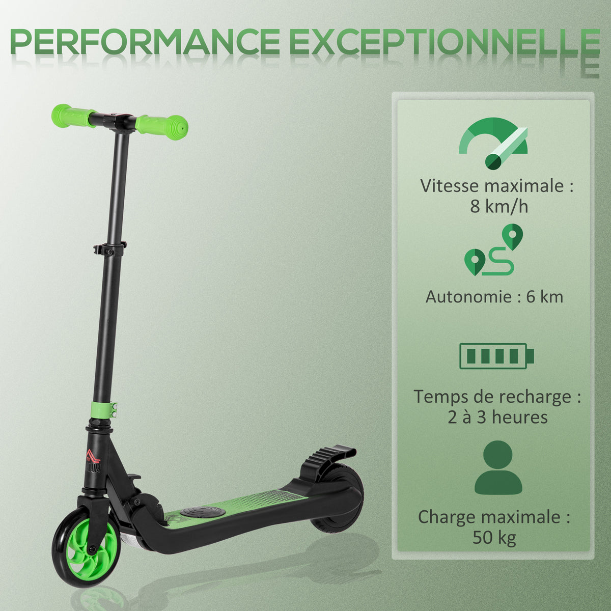 Trottinette électrique enfants 6 ans + pliable scooter électrique vitesse 8 km/h 71x36,5x75-80cm, aluminium, acier, vert-3