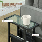 Table d'appoint étroite, bout de canapé en métal avec porte-revues et plateau en verre trempé, 40 x 18 x 55,5 cm, noir-5