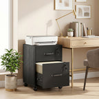 Caisson bureau mobile à 2 tiroirs, meuble rangement bureau sur roulettes pour documents suspendus format lettre, noir-8