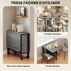 Table pliante de cuisine extensible salle à manger sur roulettes jusqu'à 6 personnes étagère intégrée, 6 roues, Gris-3