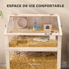 Cage pour hamster habitat pour rongeur 3 étages avec panneau acrylique et roue 80x53x117cm effet bois naturel-3