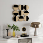 Décoration murale en métal, sculpture murale en métal, design unique à plusieurs disques, 60 x 60 cm, naturel et noir-1