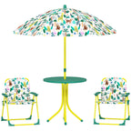 Ensemble Salon de Jardin Extérieur Enfant avec 2 Chaises Pliantes et Parasol, Thème Jungle, pour Jardin, Terrasse, Vert-0