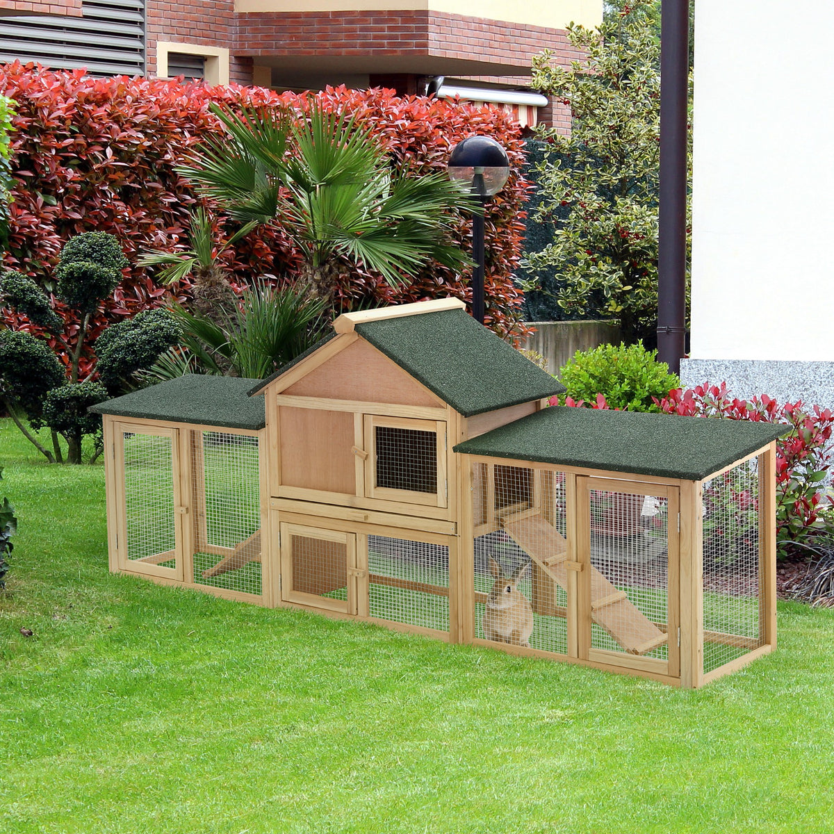 Clapier cage à lapins rongeurs XXL clapier nain 2 étages toit bitumé intégral tiroir déjection 210L x 45,5l x 84,5H cm bois massif pin pré-huilé-9